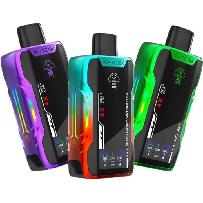 SOOCE KV-TC18K Перезаряжаемый Vape оптом – 18 000 затяжек, регулируемый воздушный поток, светодиодный экран, сетчатые катушки